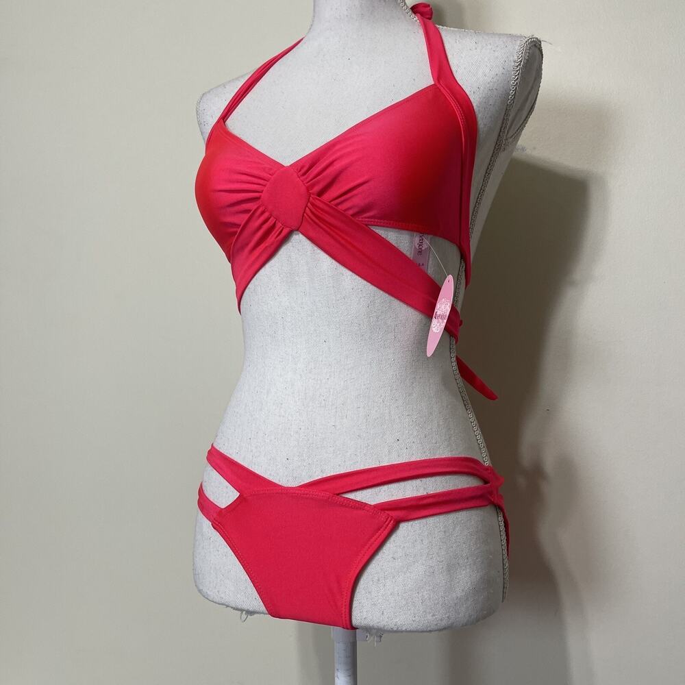 Swimsuit Bikini Womens Wrap Around Cutout Criss Cross PINK Sexy Swimwear SMALL